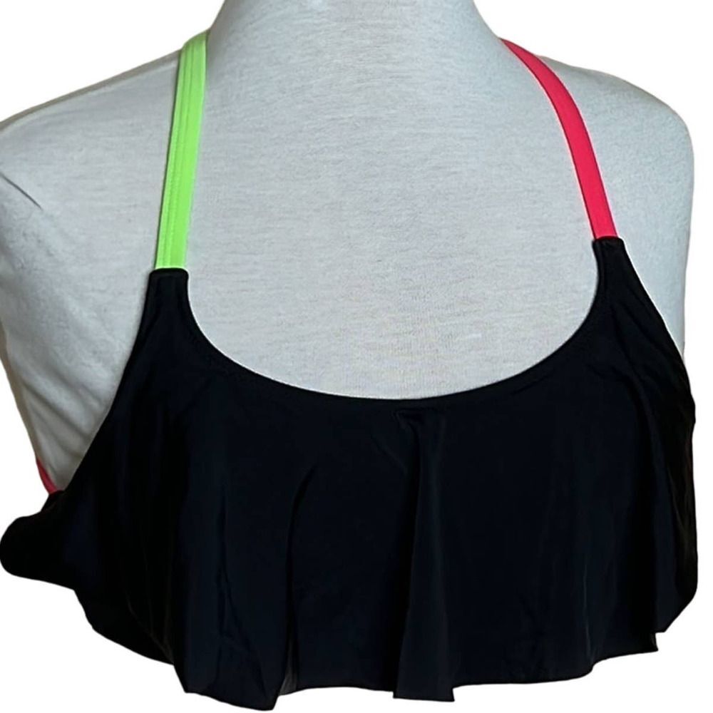 PINK Victoria’s Secret Women’s‎ Small Black and Neon Bikini Top